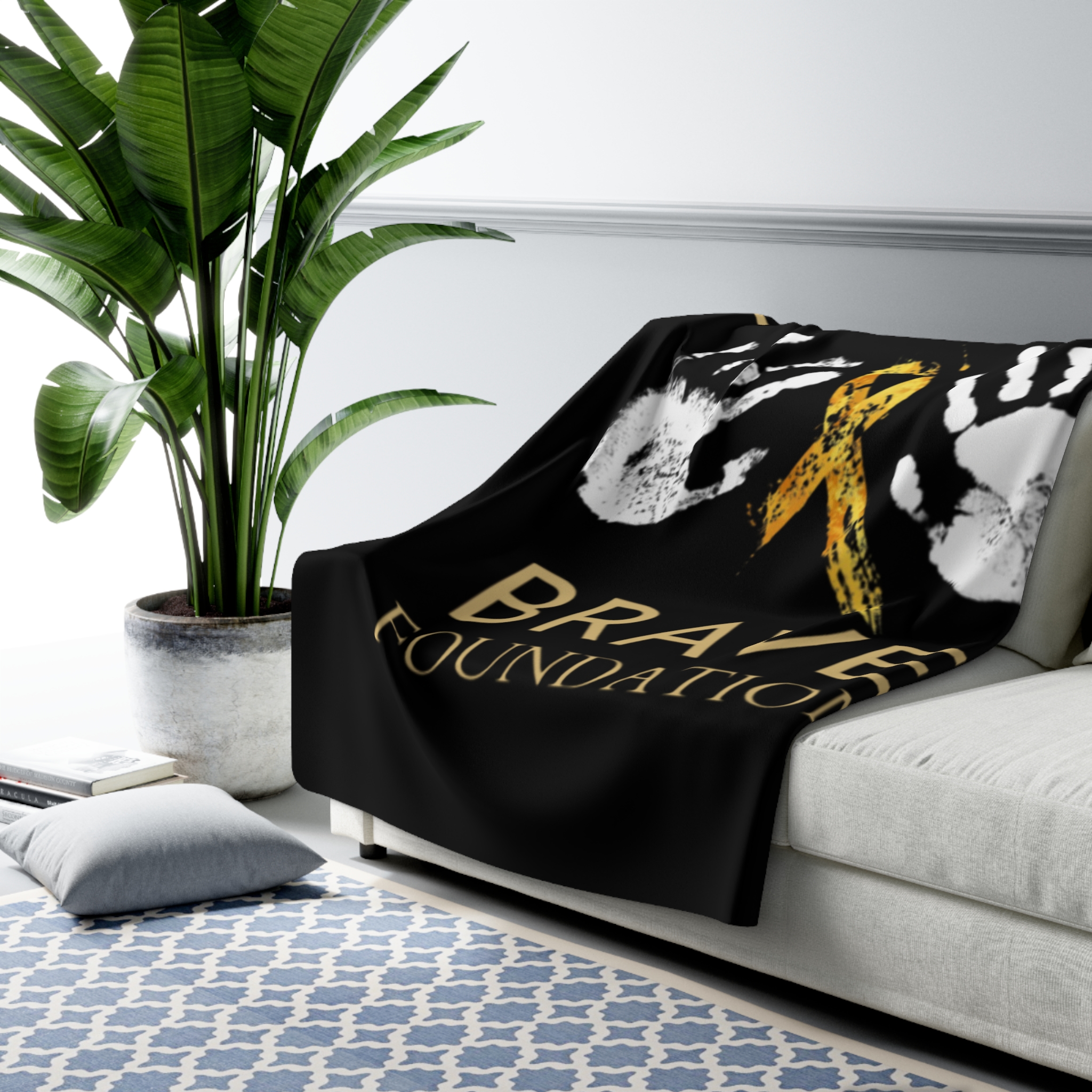 Strong & Brave Foundation Sherpa Blanket — Gold Ribbon Awareness Throw - Image 7