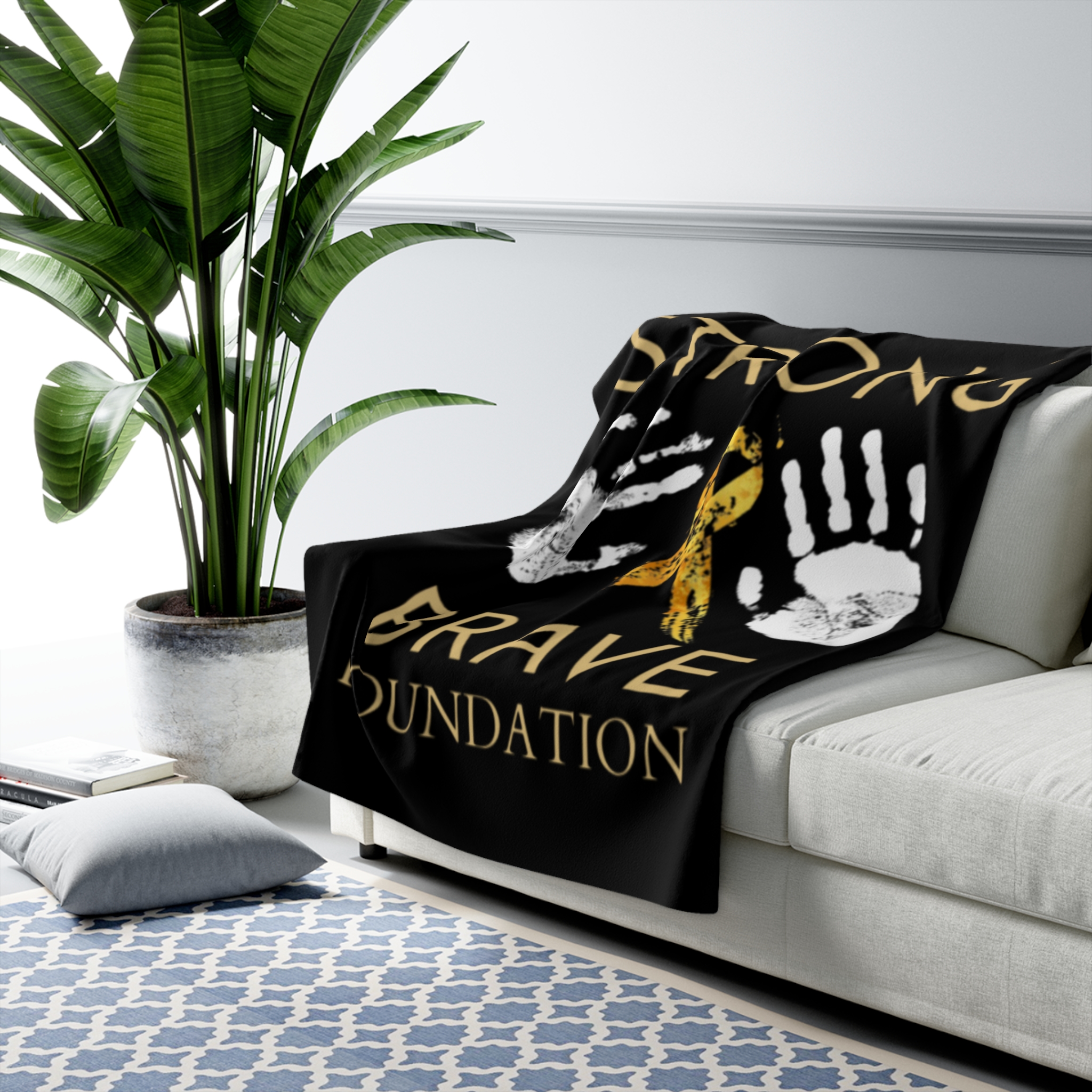 Strong & Brave Foundation Sherpa Blanket — Gold Ribbon Awareness Throw - Image 3