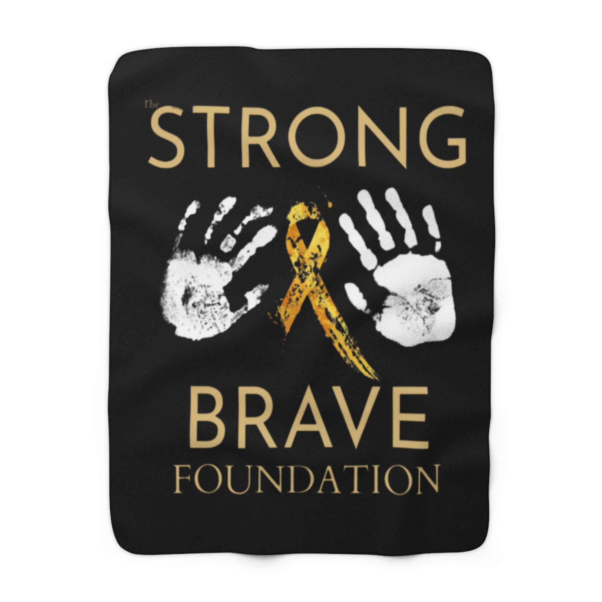 Strong & Brave Foundation Sherpa Blanket — Gold Ribbon Awareness Throw