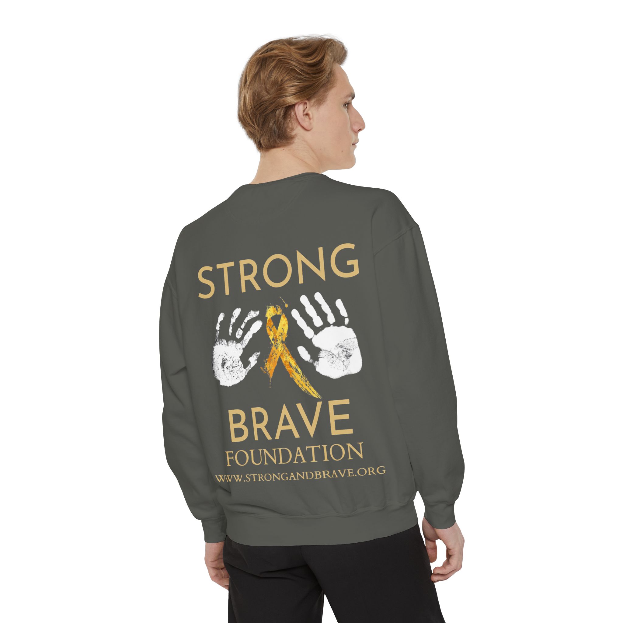 Strong & Brave Foundation Sweatshirt — Gold Ribbon Awareness Crewneck
